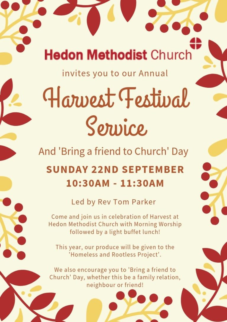 Harvest Festival Sunday 22nd September Hedon Methodist Church